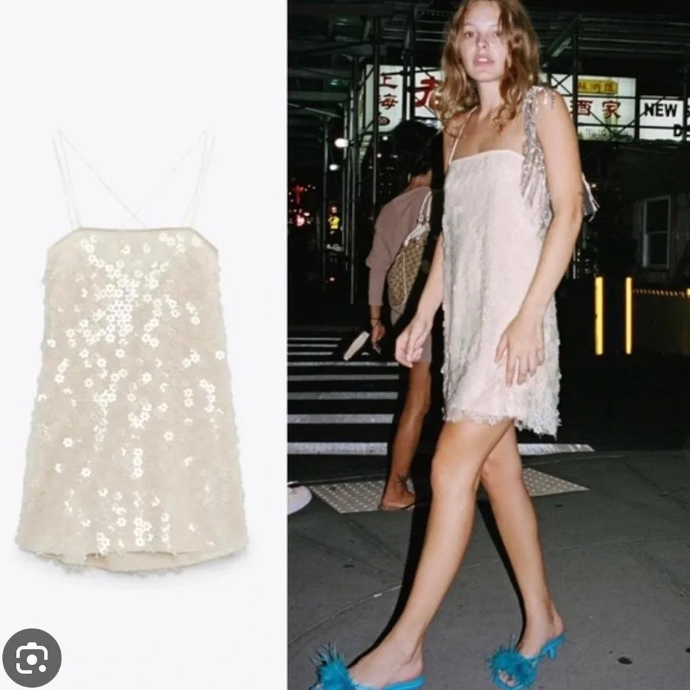 Zara Cream Sequin Mini Dress - Picture 5 of 6
